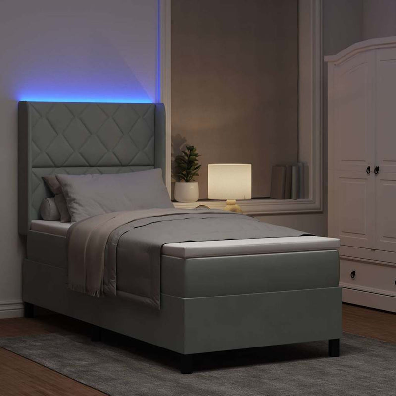 Pat cu arcuri cu benzi LED Gri deschis 90 x 190 cm Catifea