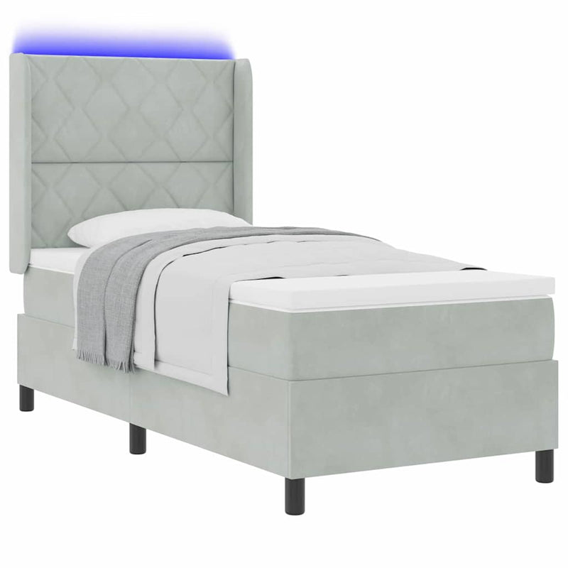 Pat cu arcuri cu benzi LED Gri deschis 90 x 190 cm Catifea