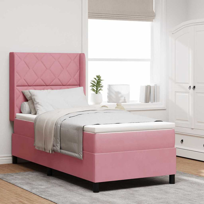 Pat cu arcuri cu benzi LED cu headboard Roz 90 x 200 cm Catifea