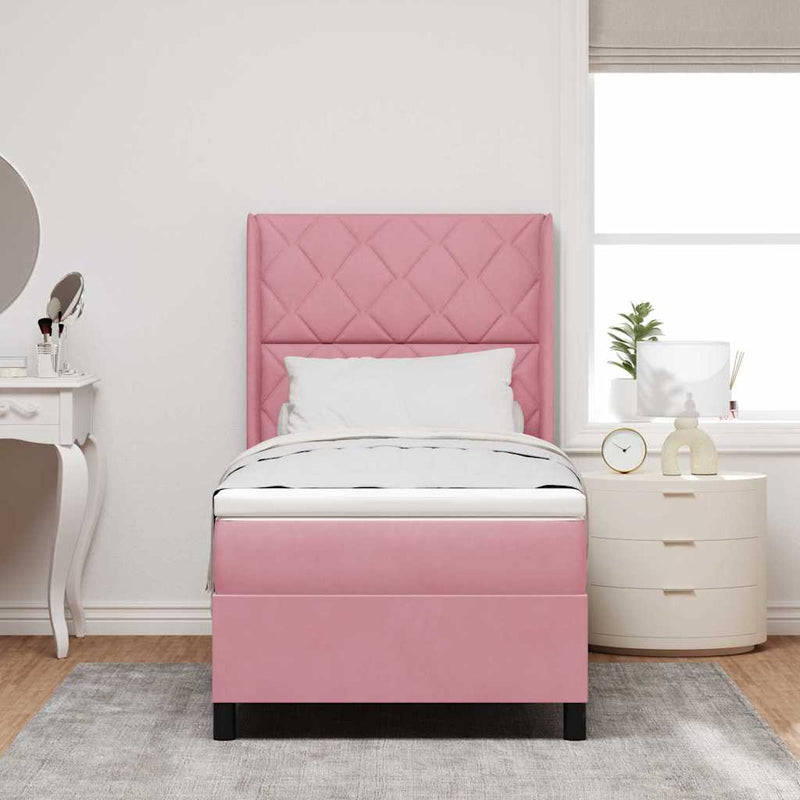 Pat cu arcuri cu benzi LED cu headboard Roz 90 x 200 cm Catifea