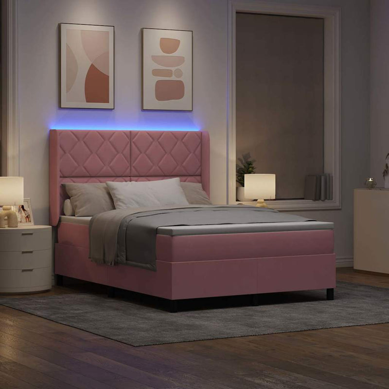 Pat cu arcuri cu benzi LED Roz 160 x 200 cm Catifea
