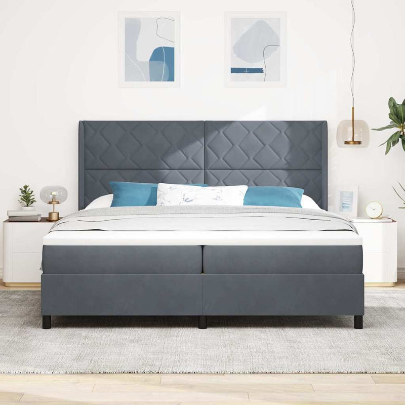 Pat cu arcuri cu benzi LED Gri închis 200 x 200 cm Catifea