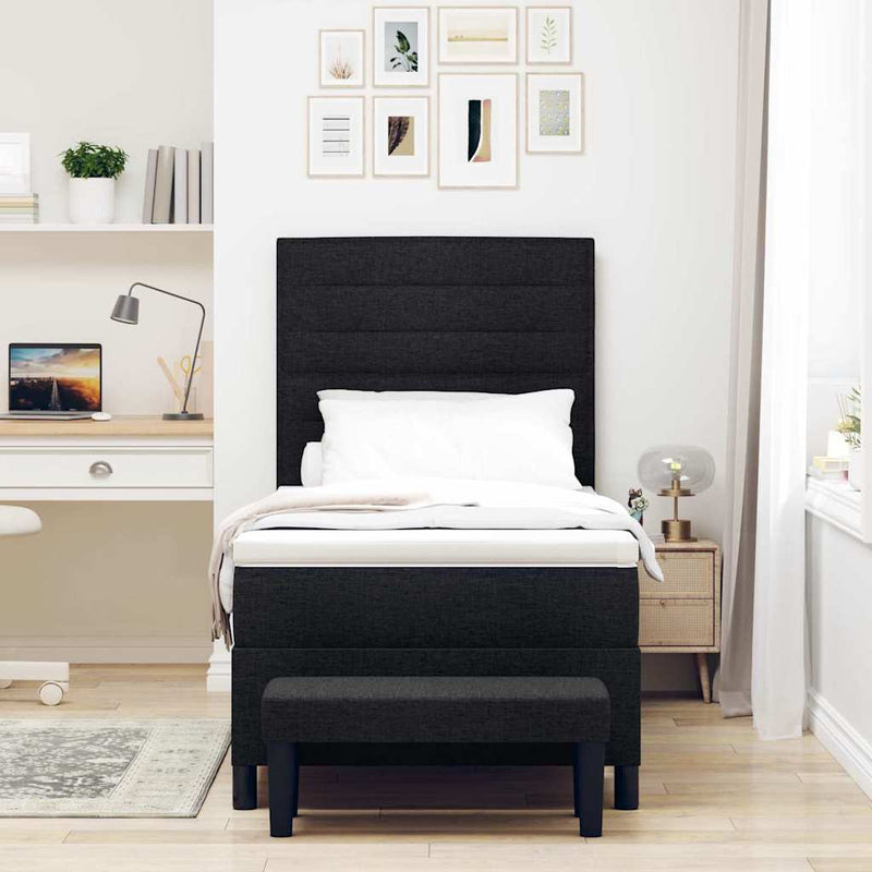 Pat cu arcuri cu pernă cu headboard Negru 90 x 200 cm țesătură