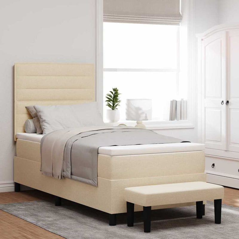 Pat cu arcuri cu pernă cu headboard Crem 100 x 200 cm țesătură