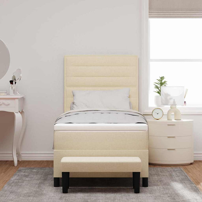 Pat cu arcuri cu pernă cu headboard Crem 100 x 200 cm țesătură