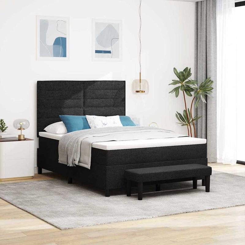 Pat cu arcuri cu headboard Negru 140 x 190 cm țesătură