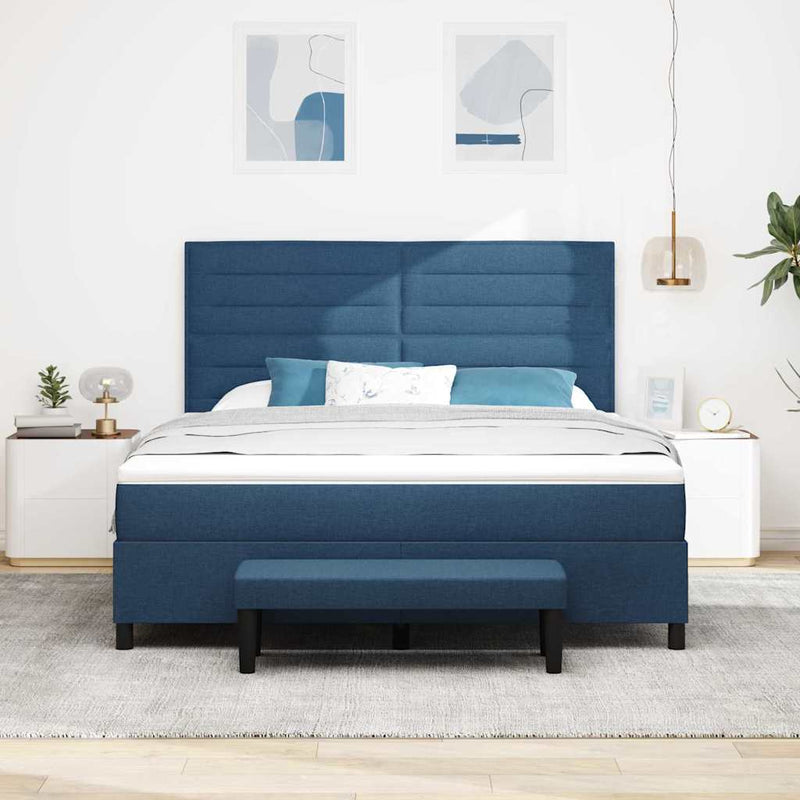 Pat cu arcuri cu headboard albastru 180 x 200 cm țesătură