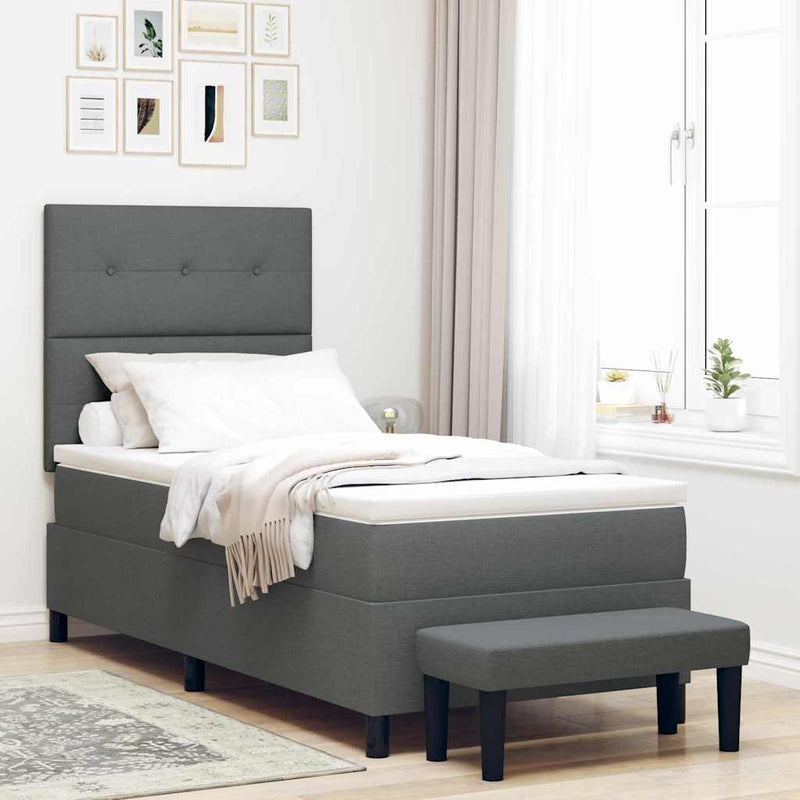 Pat cu arcuri cu headboard Gri închis 80 x 200 cm țesătură