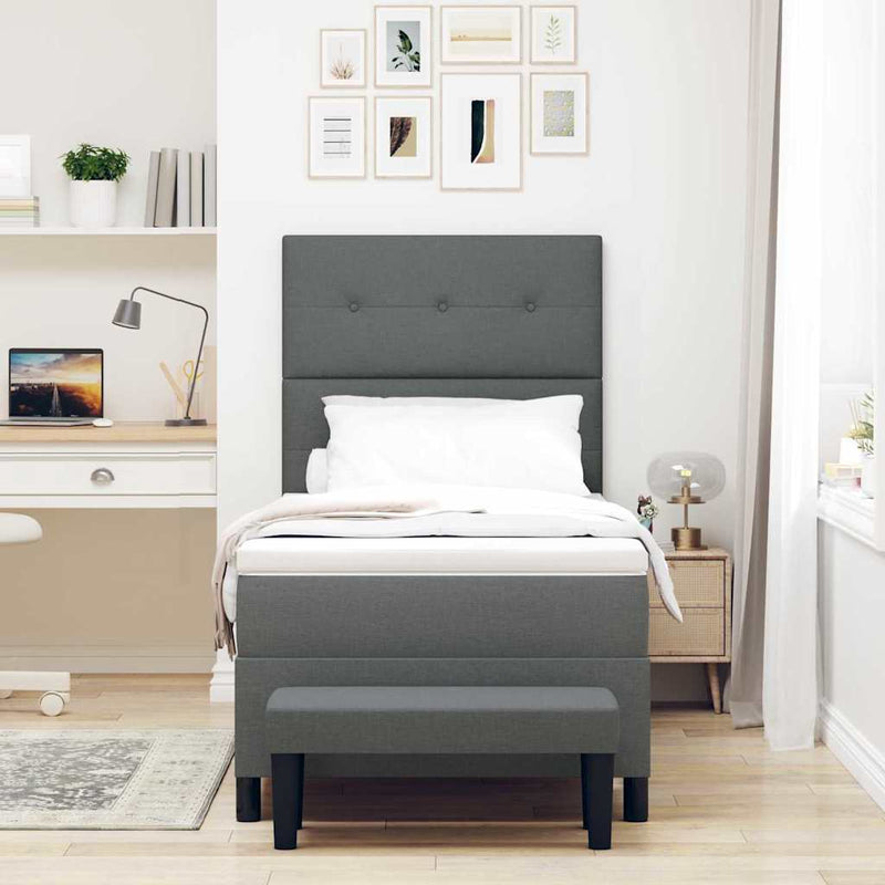 Pat cu arcuri cu headboard Gri închis 80 x 200 cm țesătură