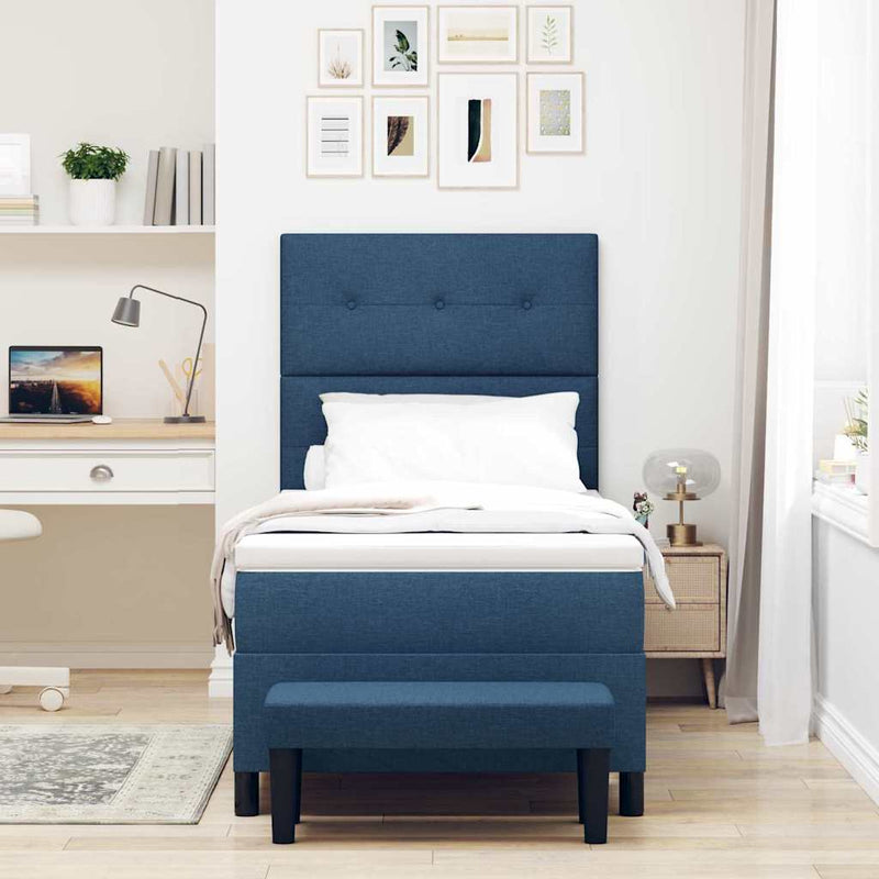 Pat cu arcuri cu headboard albastru 80 x 200 cm țesătură