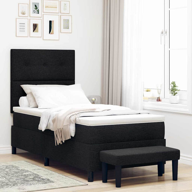Pat cu arcuri cu headboard Negru 90 x 190 cm țesătură