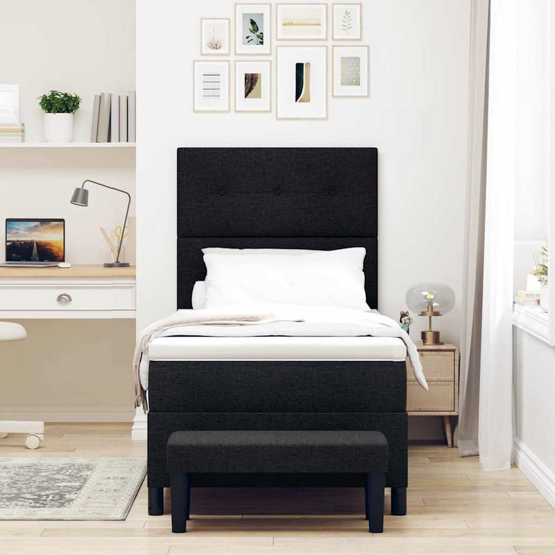 Pat cu arcuri cu headboard Negru 90 x 190 cm țesătură