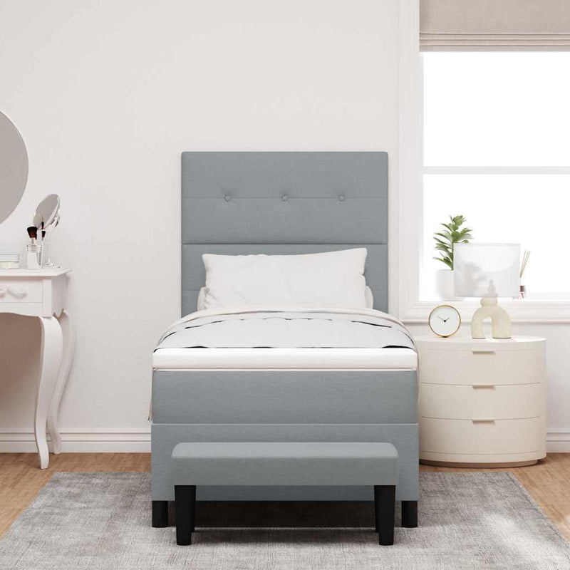 Pat cu arcuri cu headboard Gri deschis 90 x 200 cm țesătură