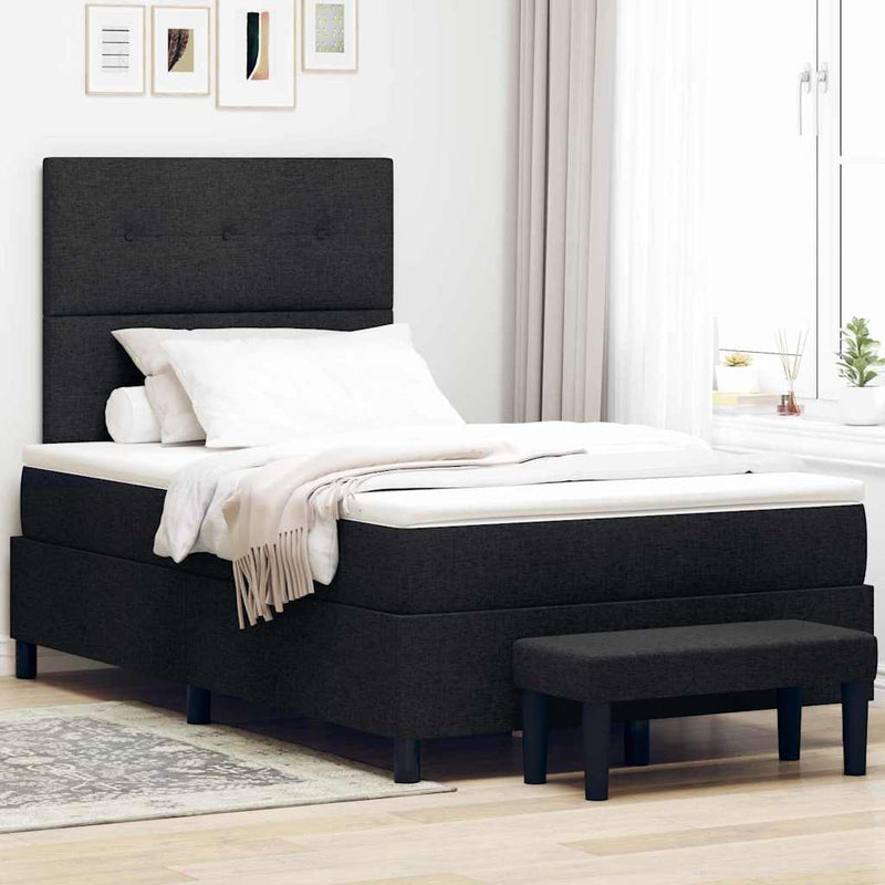 Pat cu arcuri cu pernă cu headboard Negru 120 x 200 cm țesătură