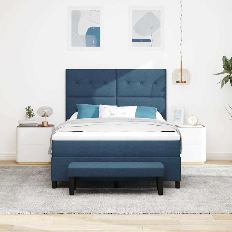 Pat cu arcuri cu headboard albastru 140 x 190 cm țesătură
