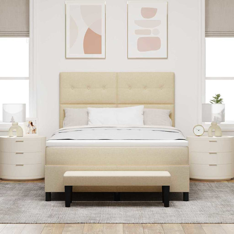 Pat cu arcuri cu headboard Crem 140 x 200 cm țesătură