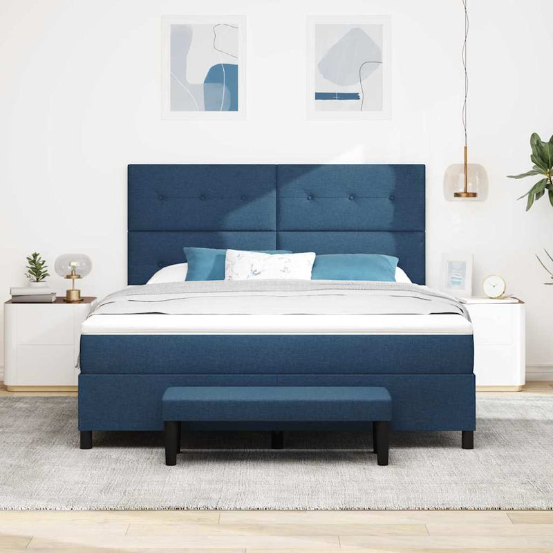 Pat cu arcuri cu headboard albastru 180 x 200 cm țesătură