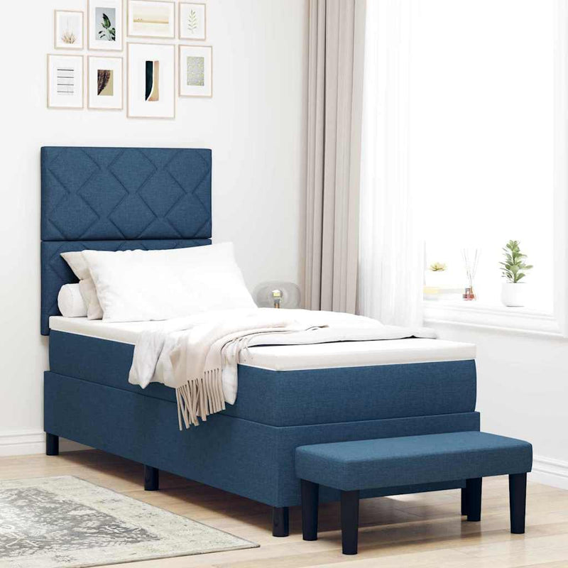 Pat cu arcuri cu headboard albastru 80 x 200 cm țesătură