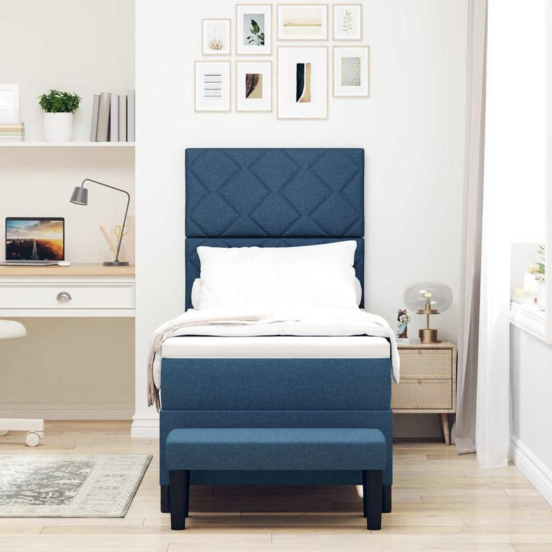 Pat cu arcuri cu headboard albastru 80 x 200 cm țesătură