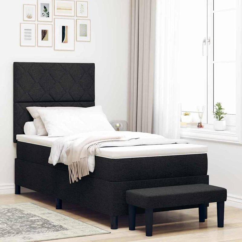 Pat cu arcuri cu headboard Negru 100 x 200 cm țesătură