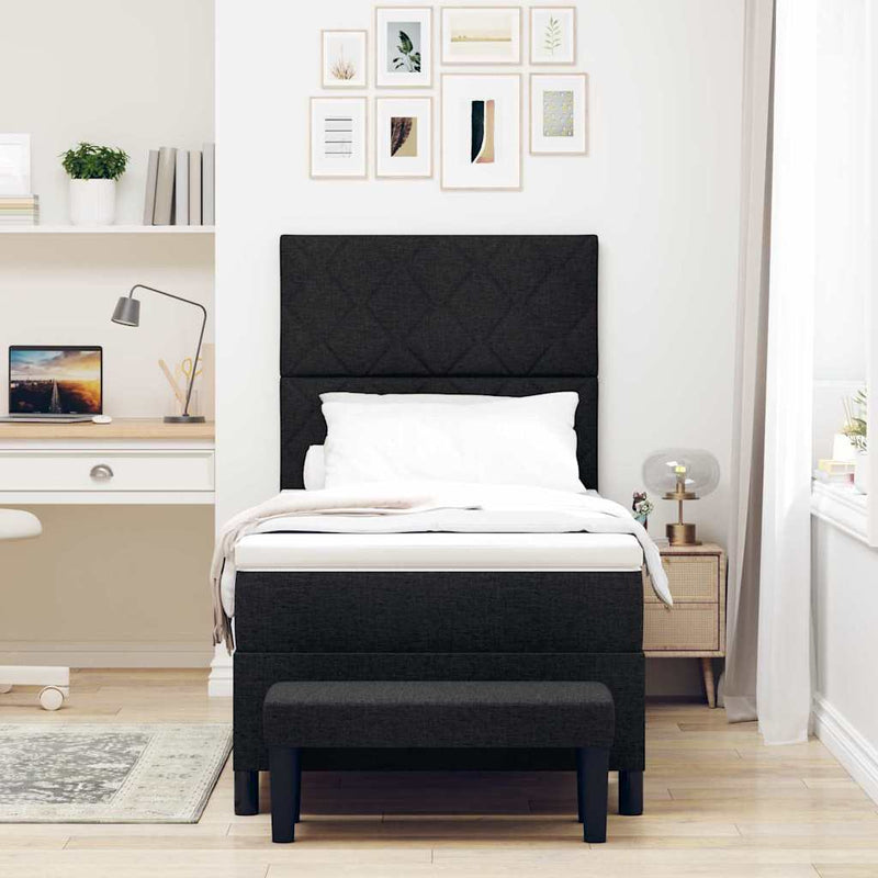 Pat cu arcuri cu headboard Negru 100 x 200 cm țesătură