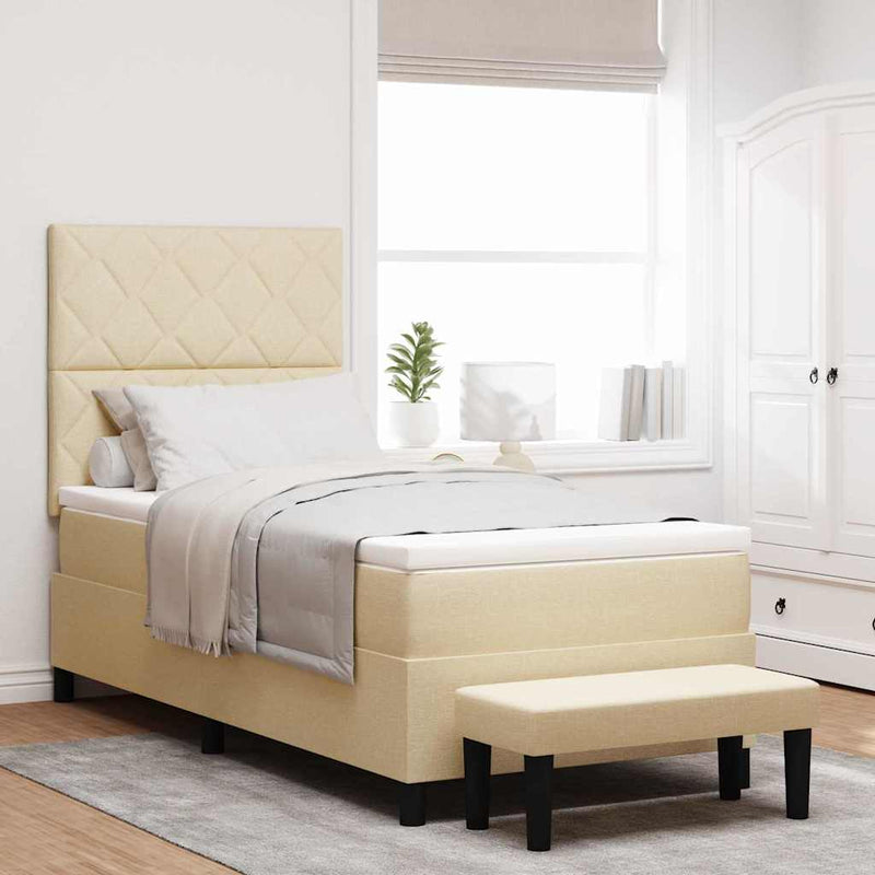 Pat cu arcuri cu headboard Crem 100 x 200 cm țesătură