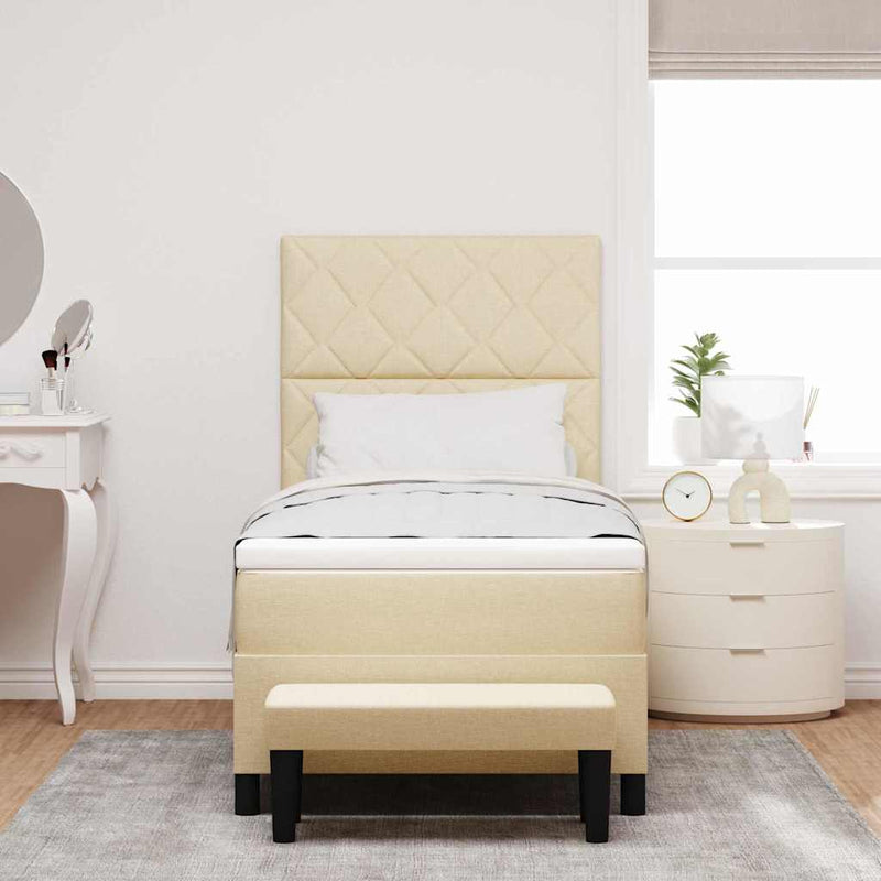 Pat cu arcuri cu headboard Crem 100 x 200 cm țesătură