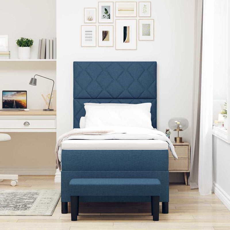 Pat cu arcuri cu headboard albastru 100 x 200 cm țesătură