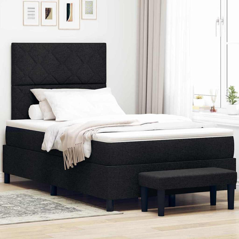 Pat cu arcuri cu headboard Negru 120 x 190 cm țesătură