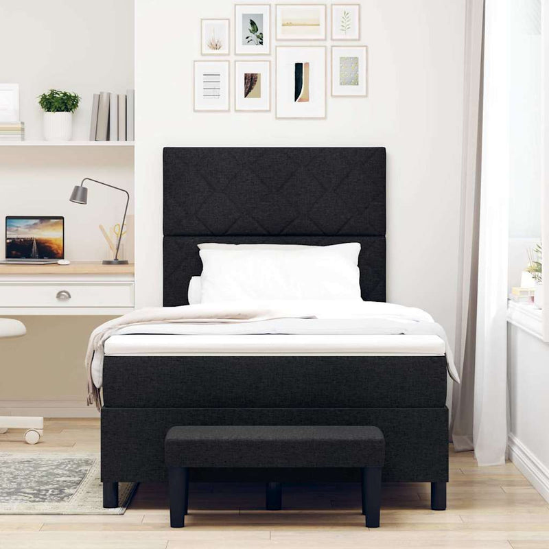 Pat cu arcuri cu headboard Negru 120 x 190 cm țesătură