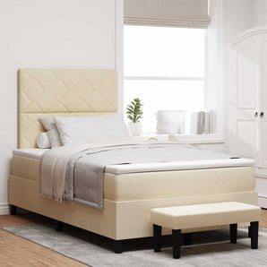 Pat cu arcuri cu headboard Crem 120 x 190 cm țesătură