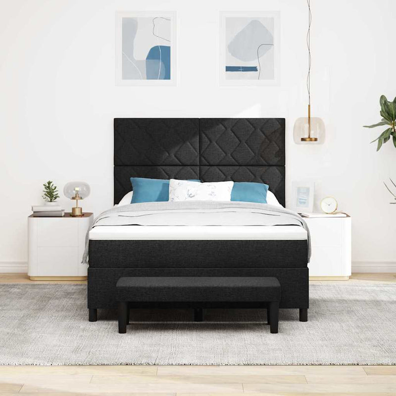 Pat cu arcuri cu headboard Negru 140 x 190 cm țesătură