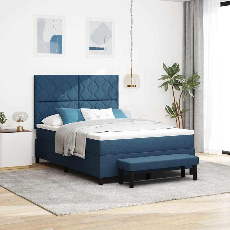 Pat cu arcuri cu headboard albastru 140 x 190 cm țesătură