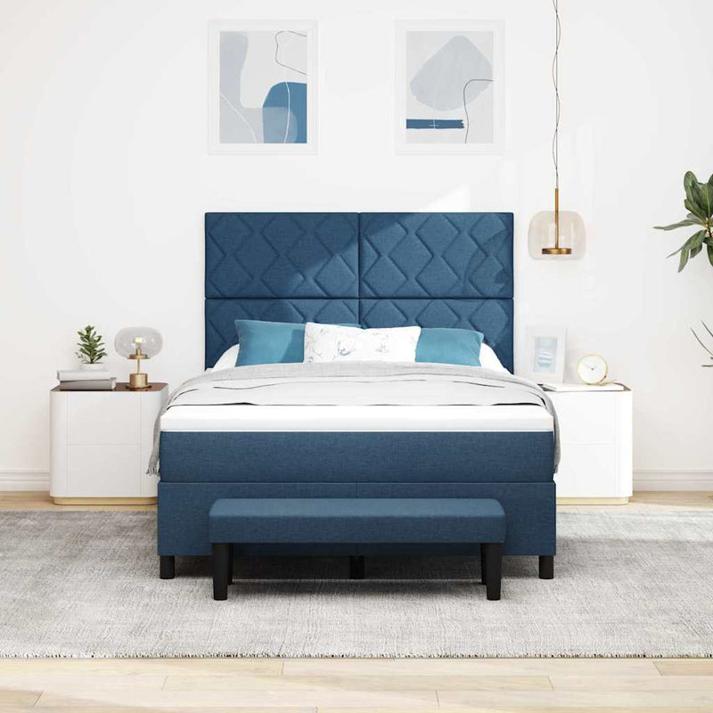 Pat cu arcuri cu headboard albastru 140 x 190 cm țesătură