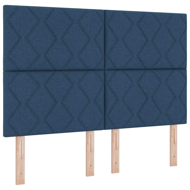 Pat cu arcuri cu headboard albastru 140 x 190 cm țesătură