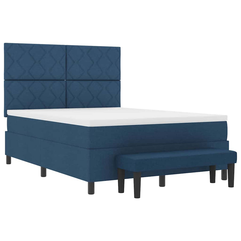 Pat cu arcuri cu headboard albastru 140 x 190 cm țesătură
