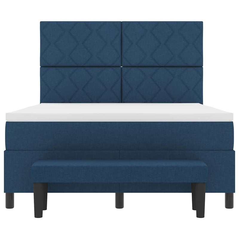 Pat cu arcuri cu headboard albastru 140 x 190 cm țesătură