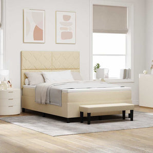Pat cu arcuri cu headboard Crem 160 x 200 cm țesătură