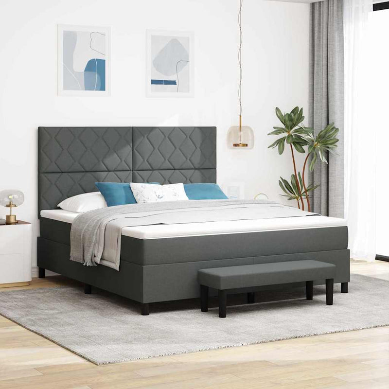 Pat cu arcuri cu headboard Gri închis 180 x 200 cm țesătură