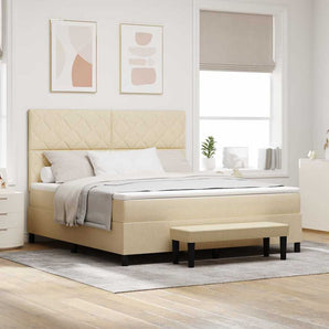 Pat cu arcuri cu headboard Crem 180 x 200 cm țesătură