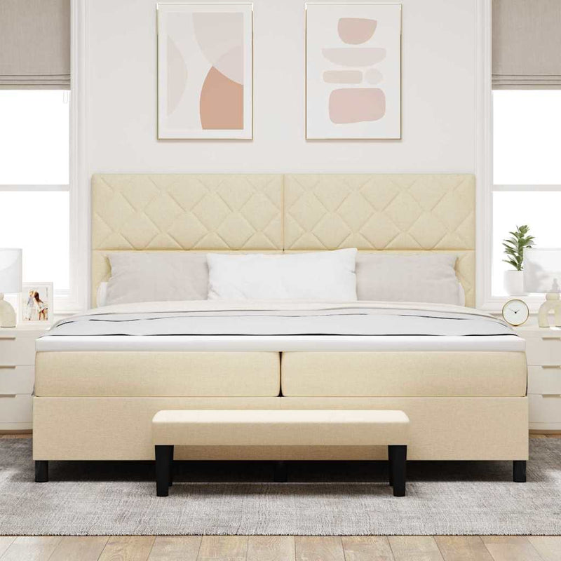 Pat cu arcuri cu headboard Crem 200 x 200 cm țesătură