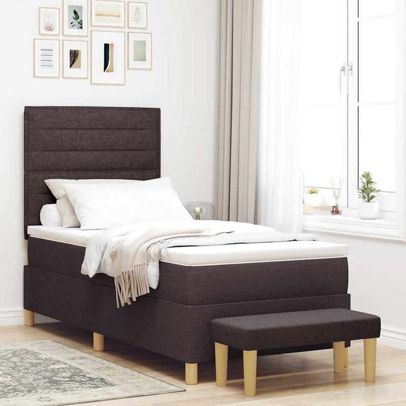 Pat cu arcuri cu headboard Maro închis 200 x 90 cm țesătură