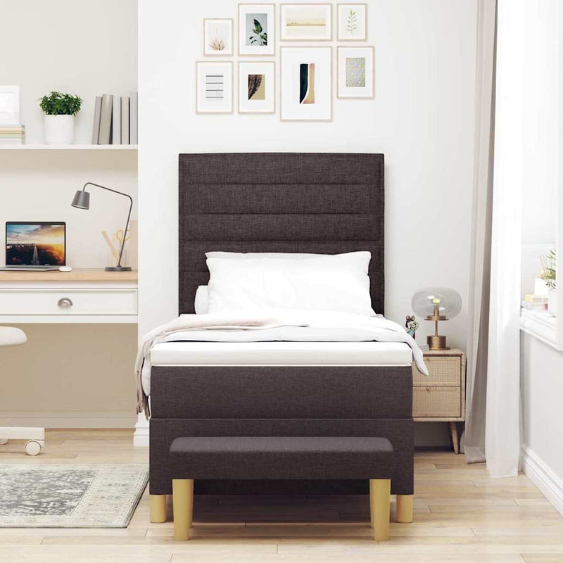 Pat cu arcuri cu headboard Maro închis 200 x 90 cm țesătură