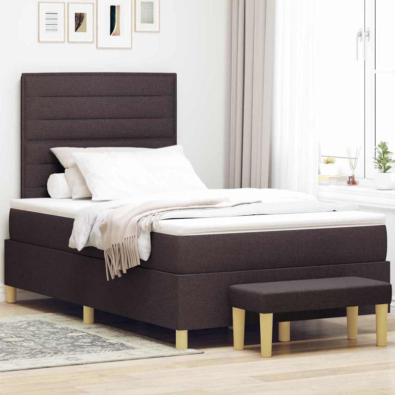 Pat cu arcuri cu headboard Maro închis 190 x 120 cm țesătură