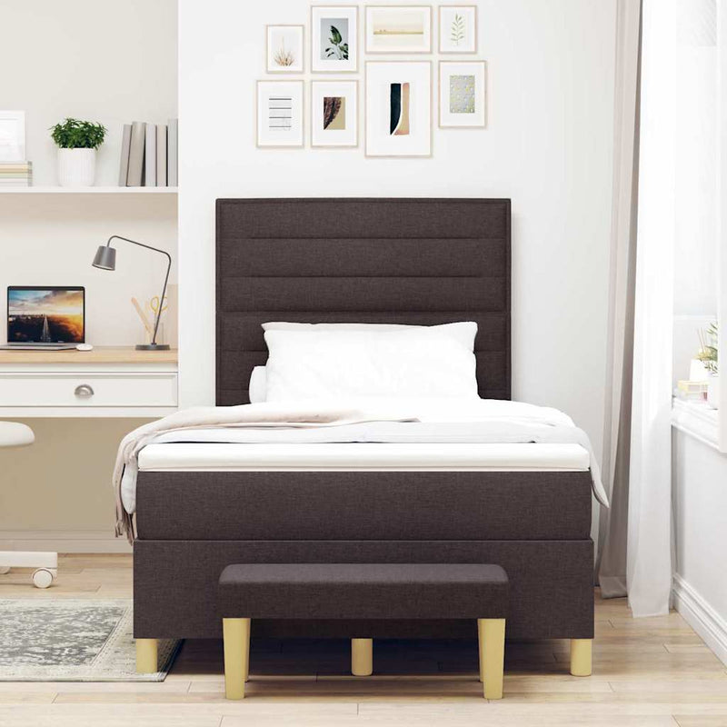 Pat cu arcuri cu headboard Maro închis 190 x 120 cm țesătură