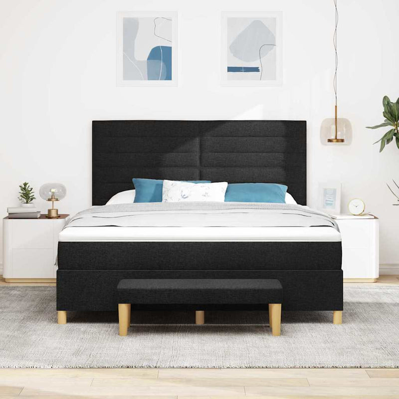 Pat cu arcuri cu headboard Negru 200 x 180 cm țesătură