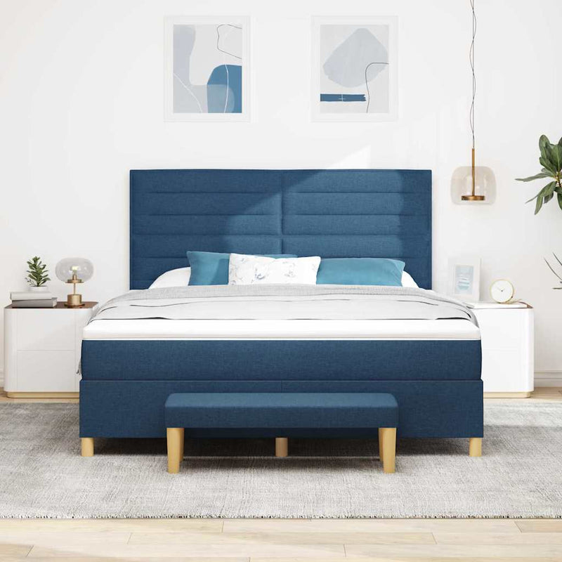 Pat cu arcuri cu headboard albastru 200 x 180 cm țesătură