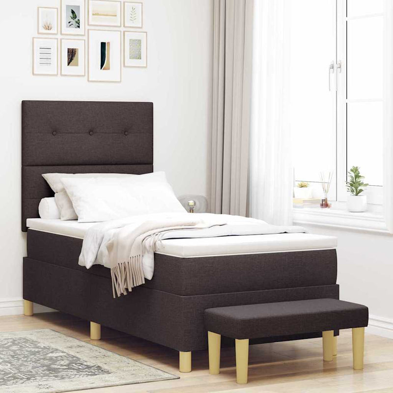 Pat cu arcuri cu headboard Maro închis 200 x 80 cm țesătură