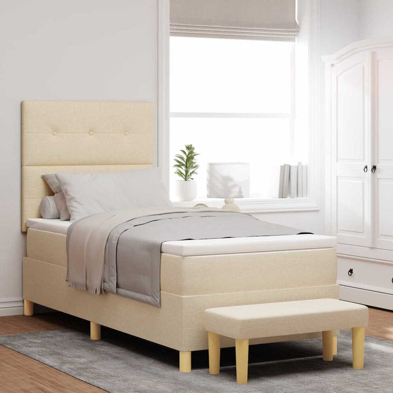 Pat cu arcuri cu headboard Crem 200 x 100 cm țesătură