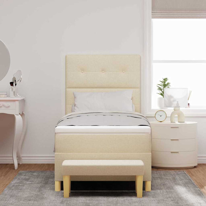 Pat cu arcuri cu headboard Crem 200 x 100 cm țesătură